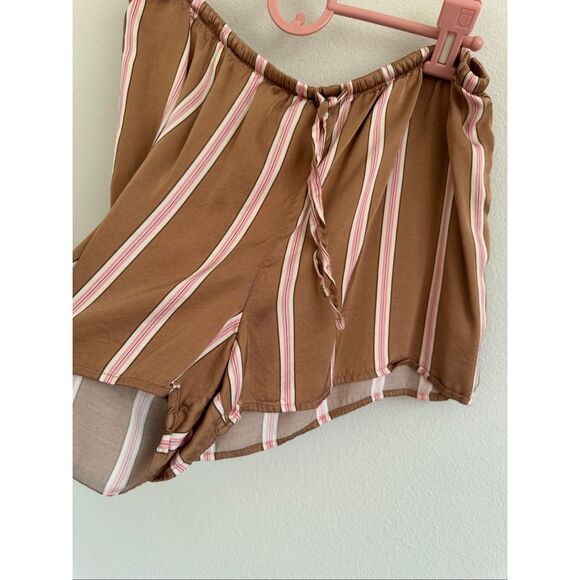 Aerie Pj to Party Pajama Set Button Down Short Size Small Brown Satin Pink - Picture 8 of 10